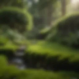 Lush moss lawn in a serene garden setting