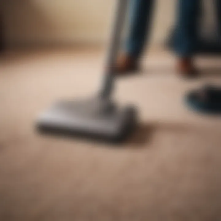 Demonstration of vacuuming techniques on carpet