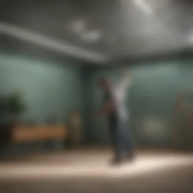Demonstration of roller technique on textured ceiling