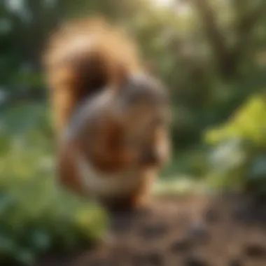 Squirrel foraging in a garden bed