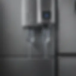 Close-up of refrigerator water dispenser with visible leak