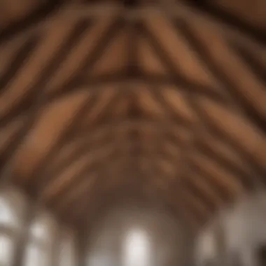 Construction site showcasing vaulted ceiling framework