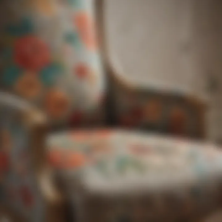 Close-up of the intricate floral patterns on the chair upholstery