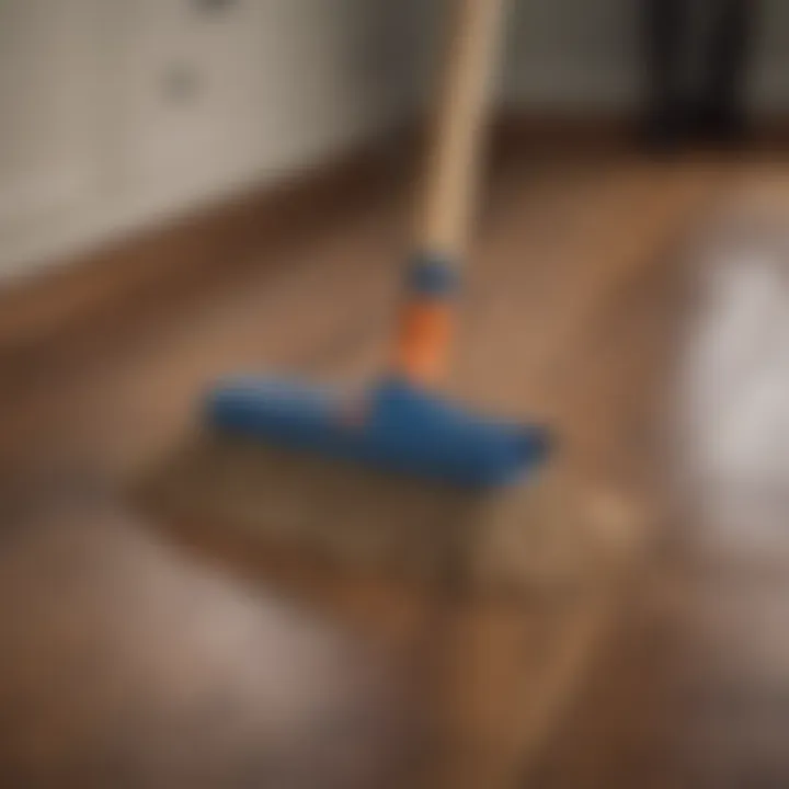Illustration showing proper mopping technique on hardwood.