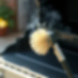 A close-up of a BBQ steam cleaner brush highlighting its bristles and design