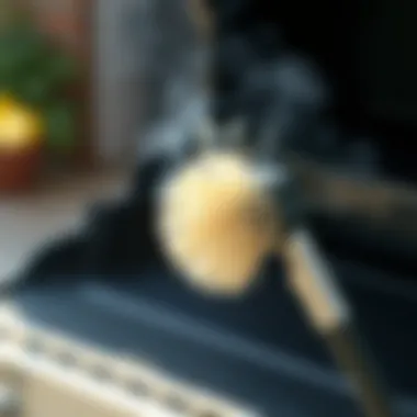 A close-up of a BBQ steam cleaner brush highlighting its bristles and design