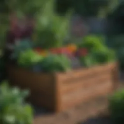 A beautifully arranged above ground garden box filled with vibrant vegetables and herbs