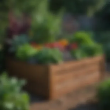 A beautifully arranged above ground garden box filled with vibrant vegetables and herbs