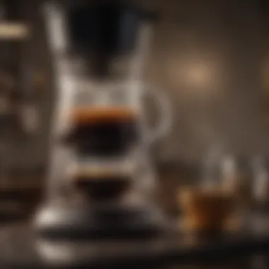 Drip coffee maker showcasing brewing process with steam