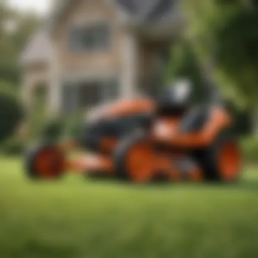 A high-performance push lawn mower showcased on a lush green lawn