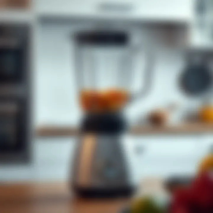 Sleek Kitchen Blender Design A sleek kitchen blender showcasing its various speed settings and blending jar.