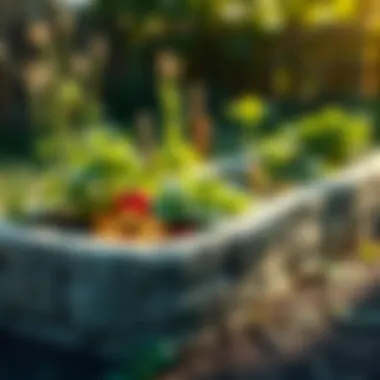 Stone raised vegetable bed blending with nature