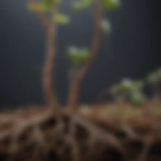 Close-up of mycorrhizal fungi on rose roots