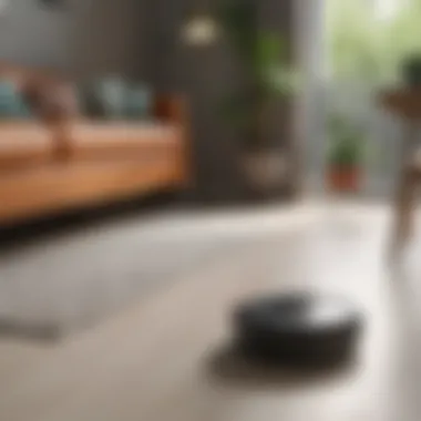 Sleek robot vacuum navigating living room