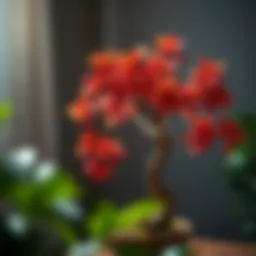 A vibrant Ficus bonsai tree in a decorative pot