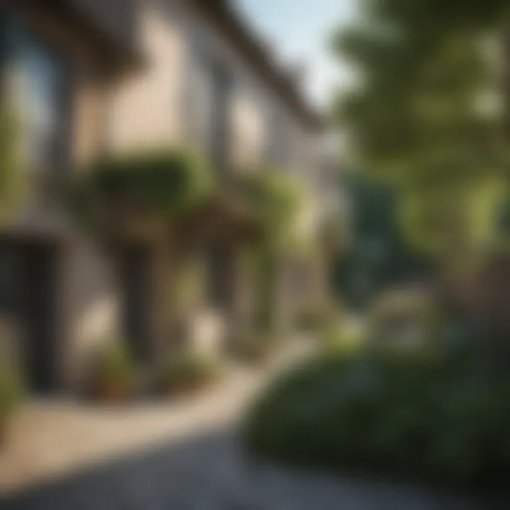 Tranquil residential neighborhood with beautiful homes and greenery