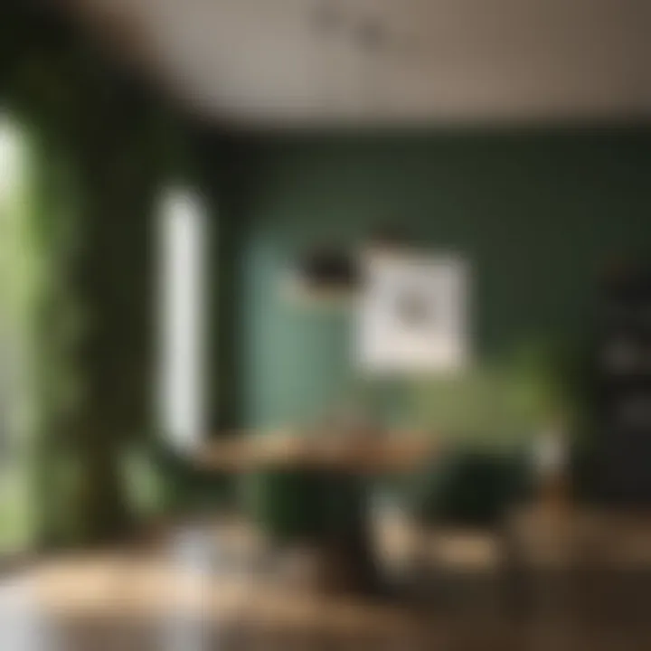 Modern dining room with a calming green wall