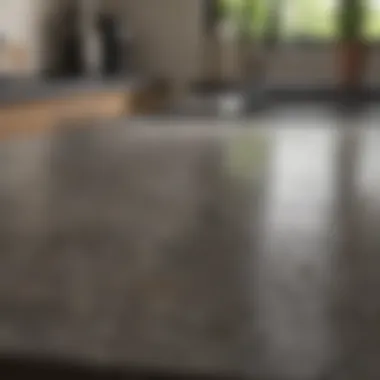 A close-up view of a greasy kitchen countertop before cleaning.