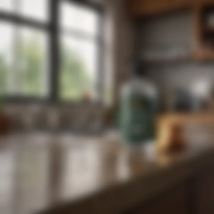 Natural cleaning agents arranged on a kitchen countertop.