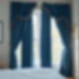 Elegant blue velvet curtains framing a window with soft natural light