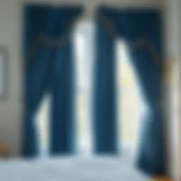 Elegant blue velvet curtains framing a window with soft natural light