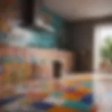 Colorful painted tiles in a kitchen setting