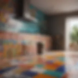 Colorful painted tiles in a kitchen setting