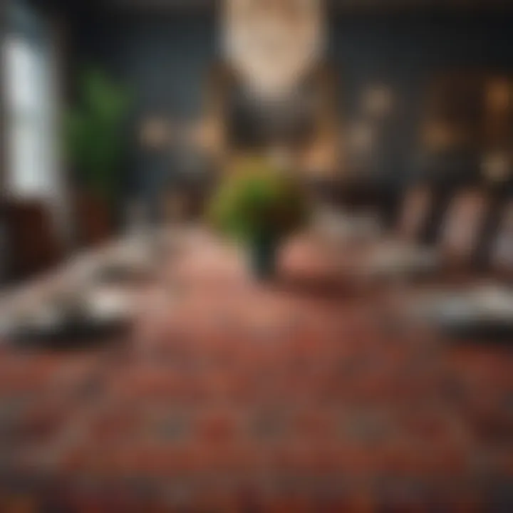 Colorful patterned carpet in a dining setting