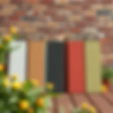 Different deck color swatches against brick backdrop