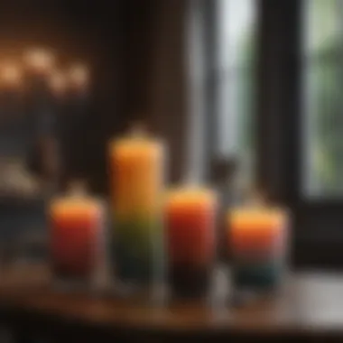 Decorative candles in various shapes and colors enhancing a room's decor