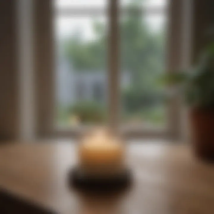 A minimalist candle display on a windowsill with natural light