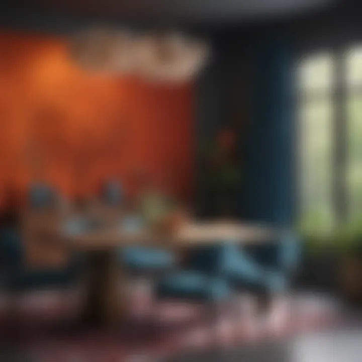 Contemporary dining area featuring a bold color scheme