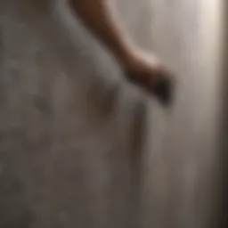 Close-up view of a textured wall being cleaned