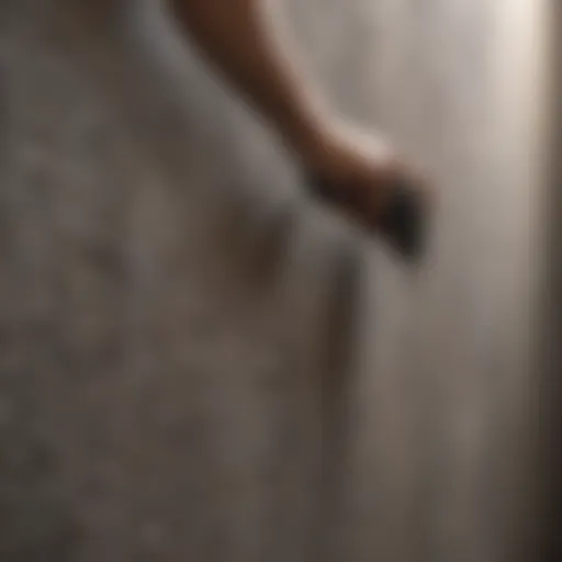 Close-up view of a textured wall being cleaned