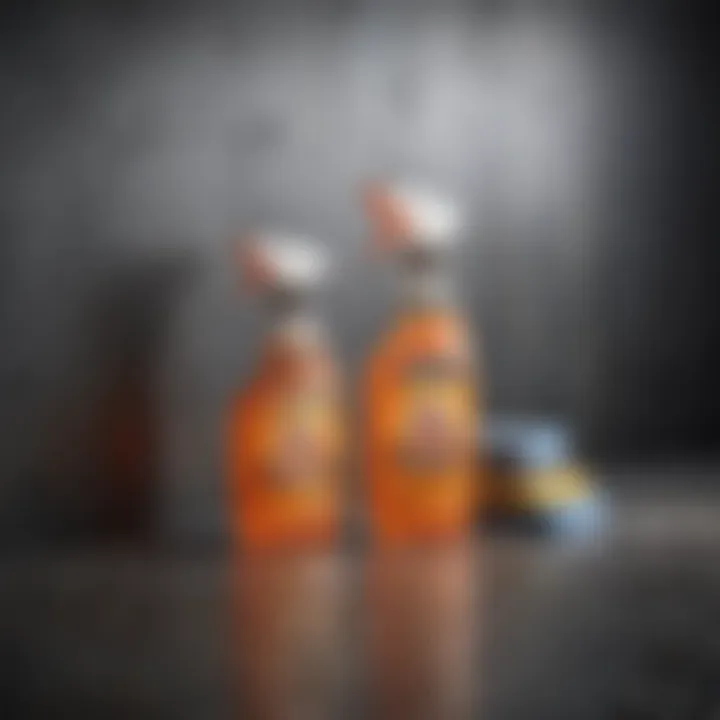 Various cleaning supplies arranged on a surface