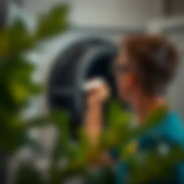 Inspecting for Obstructions in Dryer Vent A person inspecting a dryer vent for obstructions
