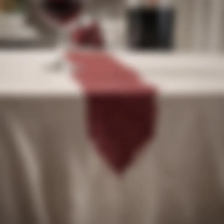 Close-up of a fabric tablecloth with a red wine stain