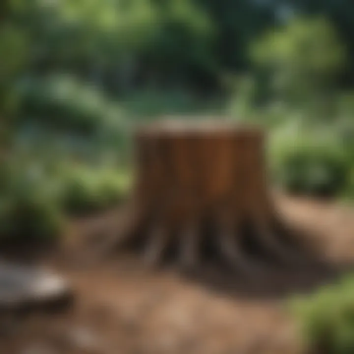 A garden landscape showing stumps before removal