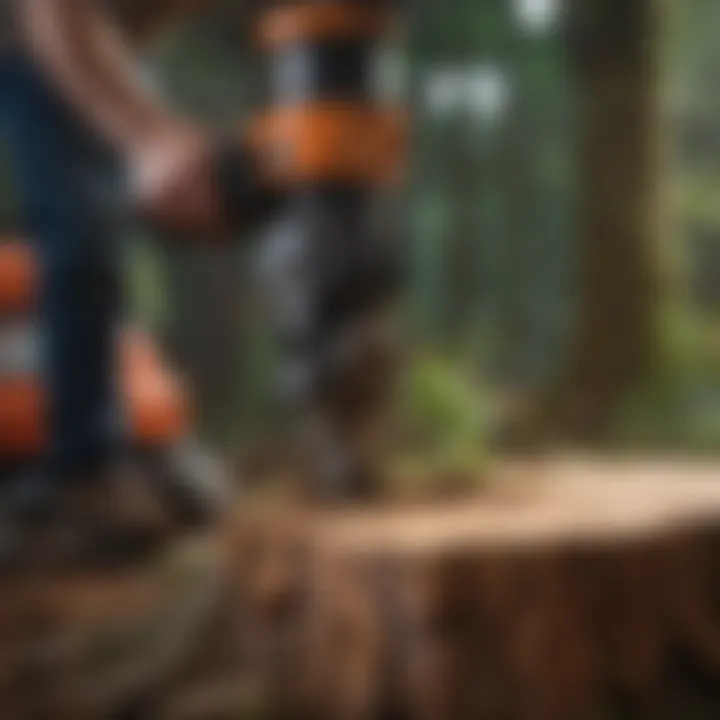 Close-up of a stump being removed using machinery