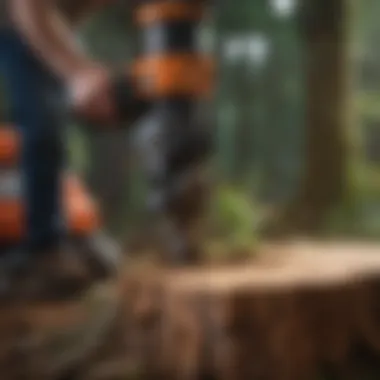 Mechanical Stump Removal in Action Close-up of a stump being removed using machinery