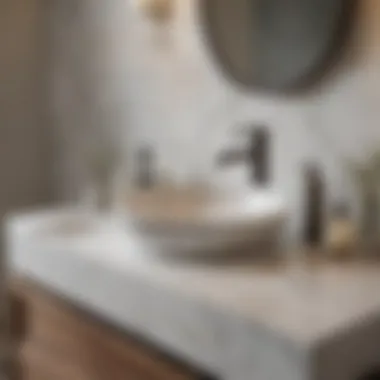 Luxurious Marble Bathroom Vanity Luxurious bathroom vanity featuring a marble countertop and stylish faucet
