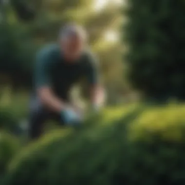 Care Techniques for Healthy Evergreen Bushes Gardener tending to evergreen bushes with care techniques