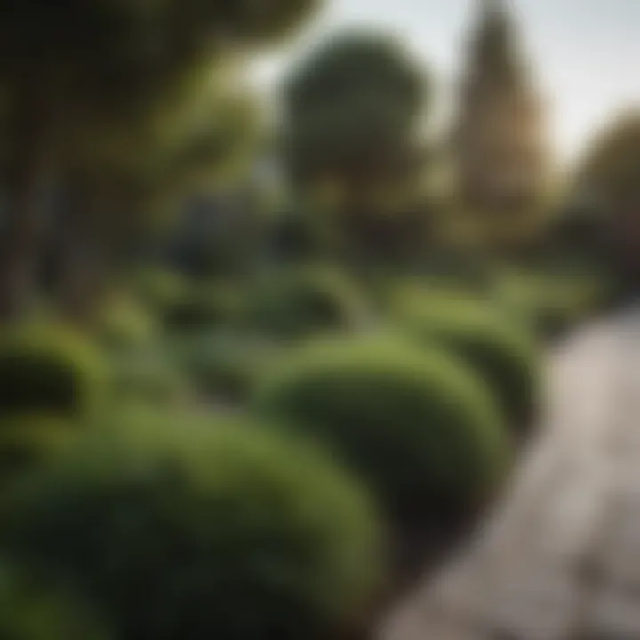 Beautifully landscaped area featuring evergreen bushes in design