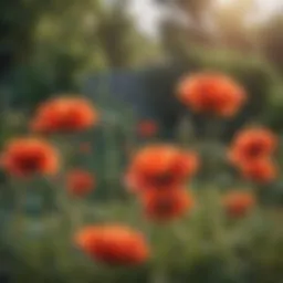 Vibrant poppy blooms in a garden setting