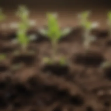 Close-up of healthy seedlings emerging from soil