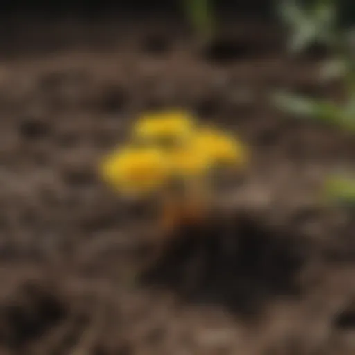 Close-up of dandelion roots in soil