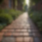 A pristine brick pathway free of weeds, showcasing its natural beauty.