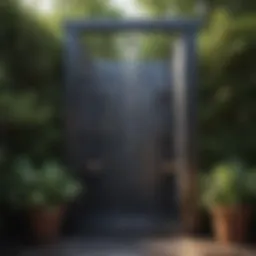 A beautifully designed outdoor shower nestled in a lush garden setting