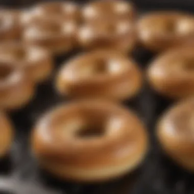 Close-up view of bagel toaster slots with perfectly toasted bagels