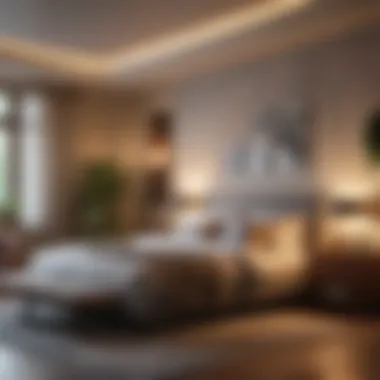 Beautifully Lit Bedroom A beautifully lit bedroom featuring strategic lighting choices that create a cozy atmosphere.
